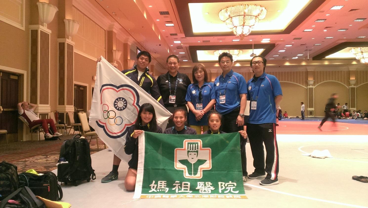 中華台北角力代表團於2015美國拉斯維加斯世界盃角力錦標賽合影。