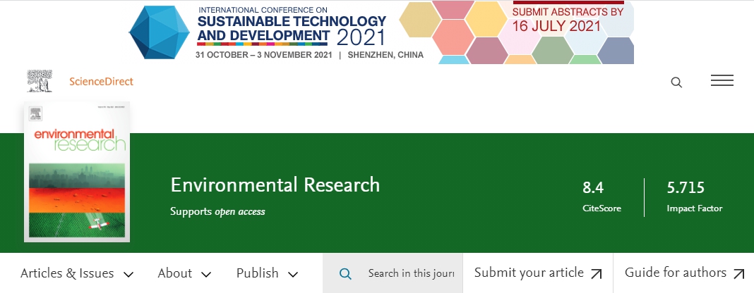 
	國際知名期刊《環境研究》。
