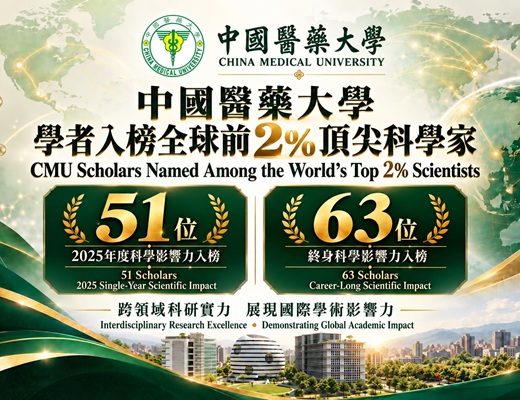 「中國醫大學者入榜2026全球前2%頂尖科學家榜單　跨領域科研實力展現國際學術影響力」新聞封面圖